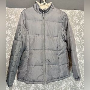 Athletic Works Women’s Gray Puffer Jacket Size L 12/14 Lightweight Zip Up